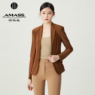 阿瑪施（AMASS）女裝收腰簡約通勤西裝西服外套女（附肩棉）5400808 透紗棕 L (4碼)