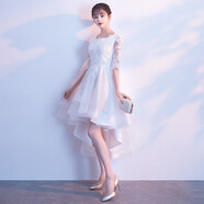 塞德勒白色晚禮服女2025時(shí)尚宴會(huì )仙氣晚會(huì )小禮服聚會(huì )顯瘦學(xué)生短款連衣裙 白色前短后長(cháng) L