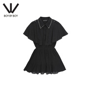 BOY BY BOY夏潮牌女款連衣裙收腰可拆卸小披肩W37007 黑色 L