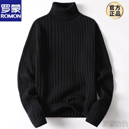 羅蒙（ROMON）出口品質(zhì)日本單春秋季純棉半高領(lǐng)毛衣男有大碼青年保暖針織衫新品 053黑色【高*領(lǐng)】 4XL 【190-210斤】