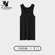 花花公子男士棉背心彈力棉夏季青年透氣吸汗運動(dòng)健身籃球打底衫 B【無(wú)刺繡】黑色 L