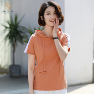 KUFANXI品牌原創(chuàng) 夏裝新款短袖T恤女連帽撞色運(yùn)動隱形口袋女士上衣 橙色 S