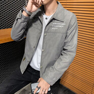 晨唐 外套男士翻領(lǐng)夾克春秋裝衣服工裝上衣秋冬季保暖大衣外套麂皮絨 HZ2806-灰色（春秋款） 3XL