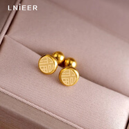 Lnieer睡覺免摘鈦鋼耳環(huán)福字精致小巧螺絲擰扣養(yǎng)耳釘女金色耳環(huán)耳骨釘潮 【金色】福字螺絲升級款耳釘