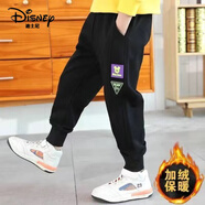 迪士尼（Disney）男童褲子春秋款2024新款兒童純棉衛(wèi)褲男孩加絨長褲中大童運動褲潮 加絨黑色 150碼  建議身高136-145cm