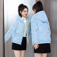 AEMAPE亮面免洗羽絨棉服棉衣女短款修身顯瘦冬天外套2025新款流行小棉襖 淺藍(lán)色 3XL 145-160斤