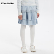 琳&麥羅LYNNMILO琳麥羅2024春秋女童半身裙時(shí)尚百搭學(xué)院風(fēng)壓褶流蘇短半裙 藍色 120碼建議身高110-120cm