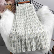 佐緋絡(luò)小碎花半身裙女夏高腰a字雪紡百褶裙子中長(zhǎng)款2023春夏季薄款 白底藍(lán)花 S 建議95斤以下