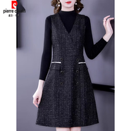 皮爾卡丹（pierre cardin）毛呢背帶連衣裙女士2025秋冬季新款時尚背心兩裝馬甲裙子 單背心裙 3XL