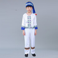 三象鯊兒童壯族舞蹈服三月三男童表演苗族少數(shù)民族傣族白族舞臺演出服 白長上衣+白褲子 110cm
