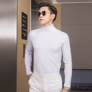 奧德里奇（Aodeliqi）長袖T恤男秋冬莫代爾加絨保暖高領長袖打底衫男修身內(nèi)搭純色上衣 白色 XL 推薦135-150斤