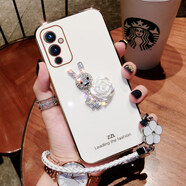 潮尚美 水鉆兔子白花一加手機(jī)殼女款新款防摔硅膠全包純色時尚感一加9r韓國5g個性創(chuàng) 一加9--象牙白【水鉆兔子白色花+茶花繩】