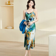米思陽(yáng)（missshine）2024秋季新款優(yōu)雅氣質(zhì)藝術(shù)吊帶裙修身顯瘦連衣裙0425 綠色 L