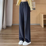 休閑褲女2025秋冬新款高腰褲子寬松垂感直筒褲韓版加絨女士闊腿褲 OM193石墨灰【春秋款】小個(gè)子 L 【建議110-122斤】