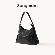 Songmont【李娜同款】山下有松循跡系列hobo包植鞣牛皮斜挎軟包 煙墨黑 中號 白鋼五金 現(xiàn)貨
