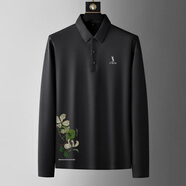 畢蒙加肥加大胖子寬松長(zhǎng)袖翻領(lǐng)t恤春秋款特大號(hào)男士舒適休閑體恤 黑色 2XL（160-190斤）