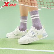 特步（XTEP）特步女鞋板鞋2023年夏季新款女士舒適透氣小白鞋輕便百搭休閑鞋 帆白/淺暮藍(lán) 36