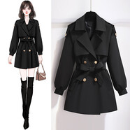 Mad Cortes 短款風(fēng)衣外套女小個子春季新款今年流行感氣質(zhì)收腰大衣 黑色 XL