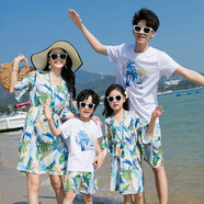 泡泡橙（BUBBLE ORANGE）不一樣的親子裝夏季一家三四口洋氣父子母女海邊度假沙灘短袖套裝 男(T恤+短褲)/女(連衣裙) 爸爸XL碼(建議體重165斤以下)