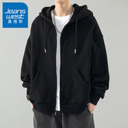 真維斯（JEANSWEST）秋冬季開衫連帽衛(wèi)衣男士冬季外套休閑百搭寬松加絨加厚夾克打底衫 黑色【常規(guī)】 3XL【建議210-240斤】