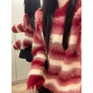 索菲堡 毛衣女2024秋冬新款港味復(fù)古新年紅色寬松加厚慵懶風(fēng)軟糯針織衫 紅色 均碼