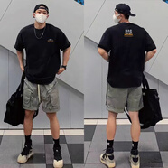陌汀2025新款潮牌夏季港風圓領短袖t恤男士衫ins復古純棉寬松大碼上衣 黑色 0013 L