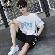 啄木鳥(niǎo)（TUCANO） 13青少年短袖t恤男孩12-15歲初中學(xué)生運動(dòng)套裝14大童夏季半截袖 5736白色(短袖+短褲)  S (60-80斤左右)