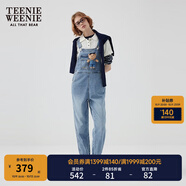 Teenie Weenie【天絲混紡】小熊女秋季元氣時尚牛仔連體長褲背帶褲 中藍色 XS (155)