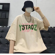 嘉曄（JIAYE）短袖t恤男夏季男裝圓領(lǐng)衣服五分袖T恤青少年學(xué)生體恤潮流半袖 杏色 M