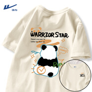 回力（Warrior）短袖T恤男美式休閑夏季純棉男士半袖體恤衫男生潮牌寬松衣服新款 淺米#HL熊貓 2XL 【立體裁剪 舒適有型】
