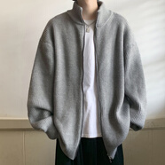杜小閑  開(kāi)衫加絨毛衣男士寬松百搭針織衫秋冬季潮流線衫休閑衣服男外套 ks2200 灰色 2XL [建議140-160斤]