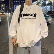 凰梡 衛衣男春秋冬季ins潮牌內搭打底衫長(cháng)袖無(wú)帽寬松港風(fēng)休閑上衣服男 白色 4XL （建議180-200斤）