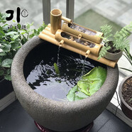 流水趣 竹排竹子流水循環(huán)擺件流水器上半部庭院客廳陽臺陶瓷荷花缸造景 竹排長60＋水泵＋過濾棉（不含缸
