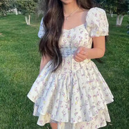 菲尼東爵2022夏季新款韓版ins收腰顯瘦蛋糕裙公主連衣裙仙女學(xué)生短裙子 02款 M