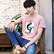 嘉曄（JIAYE）短袖t恤男式夏季凈面T恤衫純色簡(jiǎn)約打底衫凈色汗衫家居上衣男 G字粉色 4XL