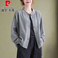 皮爾卡丹（pierre cardin）中年女士春款休閑女士短外套薄款百搭短款氣質(zhì)上衣開(kāi)衫女寬松洋氣 灰色 XL