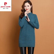 皮爾卡丹（pierre cardin）針織衫女加絨/加厚毛衣半高領(lǐng)中長款毛衣純色秋冬加厚寬松針織 藍(lán)色 XL 115-125斤