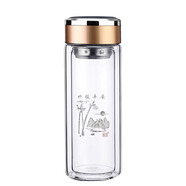 淵之源（YUANZHIYUAN）高硼硅雙層玻璃杯子泡茶水杯字男女式印花隔熱防爆水晶杯子大容量 中號 300ml 花色隨機/光板