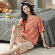 甜桔子女士睡衣女夏季短袖純棉七分褲寬松家居服女短褲可外穿學(xué)生睡衣 MJF7050【100%棉七分褲套裝】 L /身高162-167 體重100-120