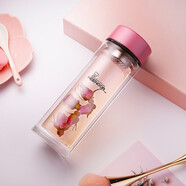 希諾（heenoor）雙層玻璃杯女生高顏值泡茶杯子花茶杯便攜水杯辦公口杯時(shí)尚水晶杯 細長(cháng)款 知性粉 300毫升