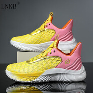 LNKB夏季庫里9實(shí)戰籃球鞋防滑透氣網(wǎng)面有聲音兒童球鞋9代藍粉運動(dòng)鞋男 9代檸檬黃籃 34