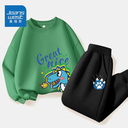 真維斯男童套裝秋季新款兒童秋天卡通上衣中大童小男孩外穿薄款運動(dòng)秋裝 【薄款套裝】綠（火）黑（熊） 110