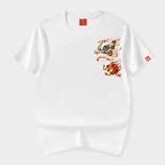 VENSUP短袖t恤男裝夏季中國(guó)風(fēng)醒獅刺繡純棉情侶寬松上衣服男士國(guó)潮T恤衫 766瑞獅白色 XL(建議145-155斤)