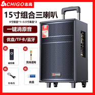 志高（CHIGO）廣場(chǎng)舞藍(lán)牙音箱低音炮戶外大音量戶外K歌變音聲卡音響彈唱 15英寸旗艦版+無線話筒X1+32GU盤