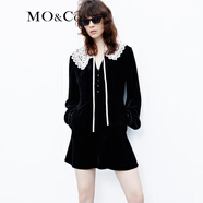MO&Co.含桑蠶絲絲絨高腰收腰連衣裙附裝飾領(lǐng)氣質(zhì)高端精致裙子 黑色 XL 175