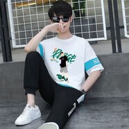 爵明威青少年初中生高中生男裝衣服夏季帥氣運動(dòng)套裝男12-15歲學(xué)生短袖T 616-59白色 短袖+褲子一套 S 55-75斤