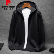 皮爾卡丹秋季大碼針織外套男開衫毛衣帶帽簡(jiǎn)歐風(fēng)百搭純色帽衫胖子外套 黑色 L