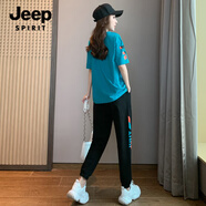 JEEP SPIRIT吉普運(yùn)動(dòng)服套裝女夏季薄款寬松休閑時(shí)尚洋氣時(shí)髦學(xué)生小個(gè)子兩件棉 長(zhǎng)褲套裝【藍(lán)色】 XL (110-125斤)