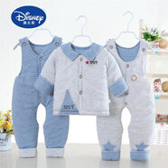 迪士尼（Disney）品牌新生嬰兒棉衣套裝冬季男寶寶衣服0-1歲女棉襖背帶三件套外出 JST方格三件套藍(lán)色 80碼(6-12個月)