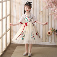 艾諾輪兒童古裝漢服女中國(guó)風(fēng)女童齊胸襦裙小女孩裙子古風(fēng)超仙連衣裙飄逸女寶寶漢服夏裝洋氣夏季公主裙 香檳色【+發(fā)飾 眉心貼】 120